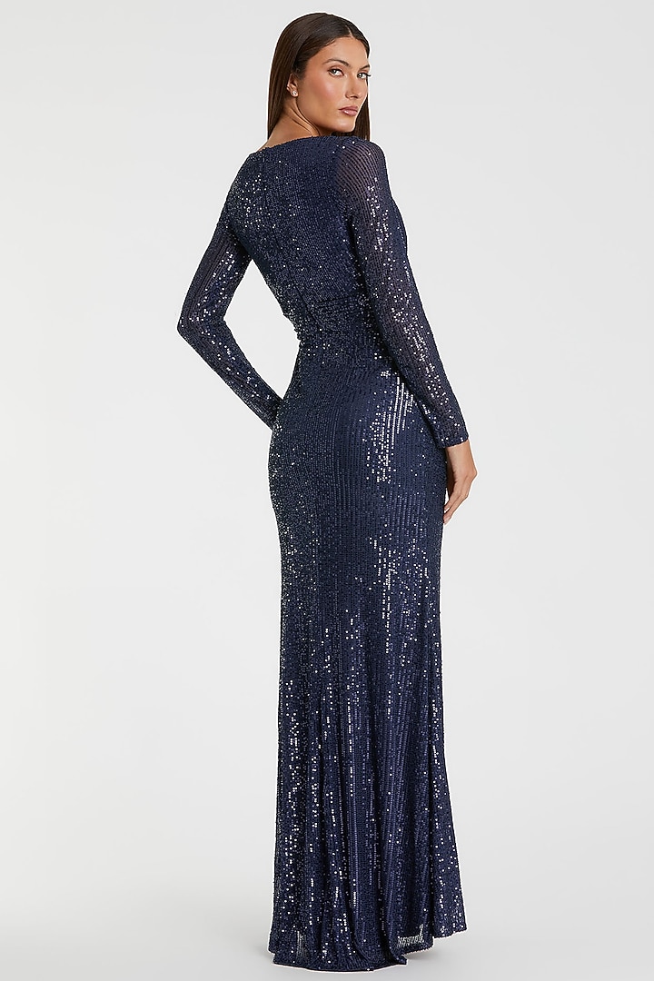 Midnight Blue Polyester High-Slit Engagement Gown by Mac Duggal at Pernia's Pop Up Shop