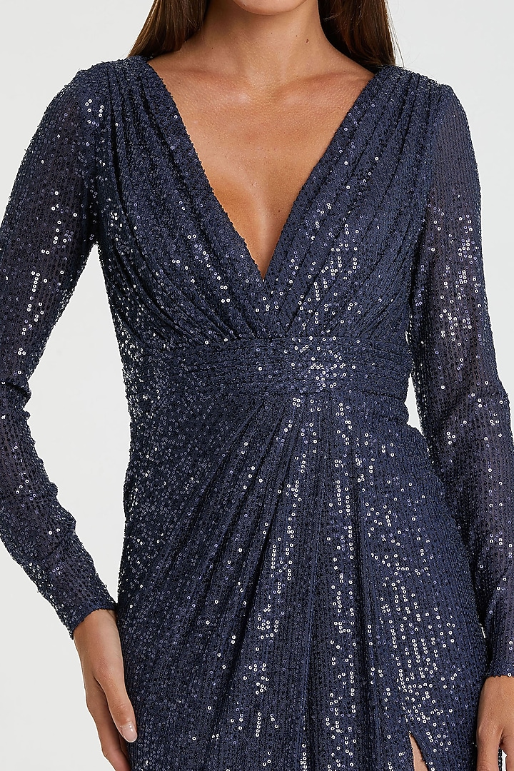 Midnight Blue Polyester High-Slit Engagement Gown by Mac Duggal at Pernia's Pop Up Shop