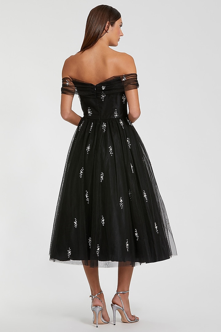 Black Polyester A-Line Midi Cocktail Dress by Mac Duggal at Pernia's Pop Up Shop