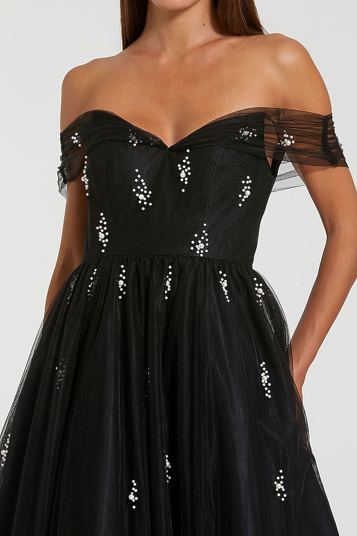 Black Polyester A-Line Midi Cocktail Dress by Mac Duggal at Pernia's Pop Up Shop