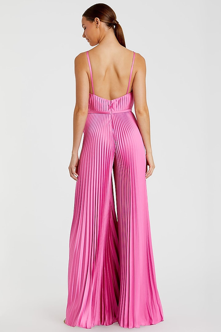 Pink Polyester Pleated Wide-Leg Jumpsuit by Mac Duggal at Pernia's Pop Up Shop