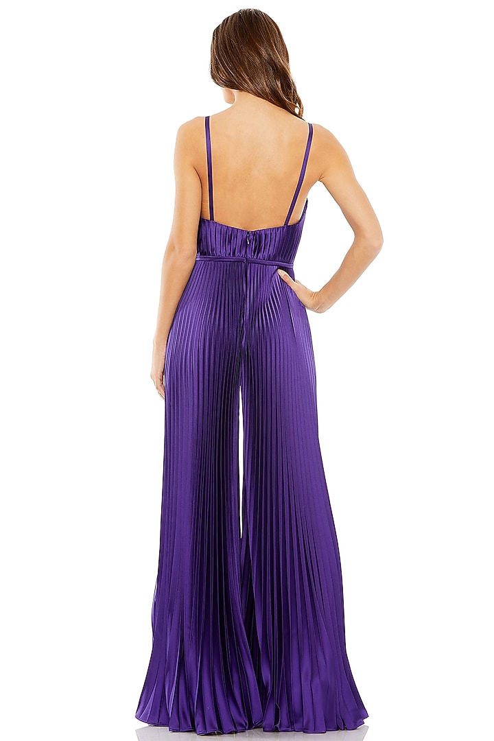 Purple Polyester Pleated Wide-Leg Jumpsuit by Mac Duggal at Pernia's Pop Up Shop