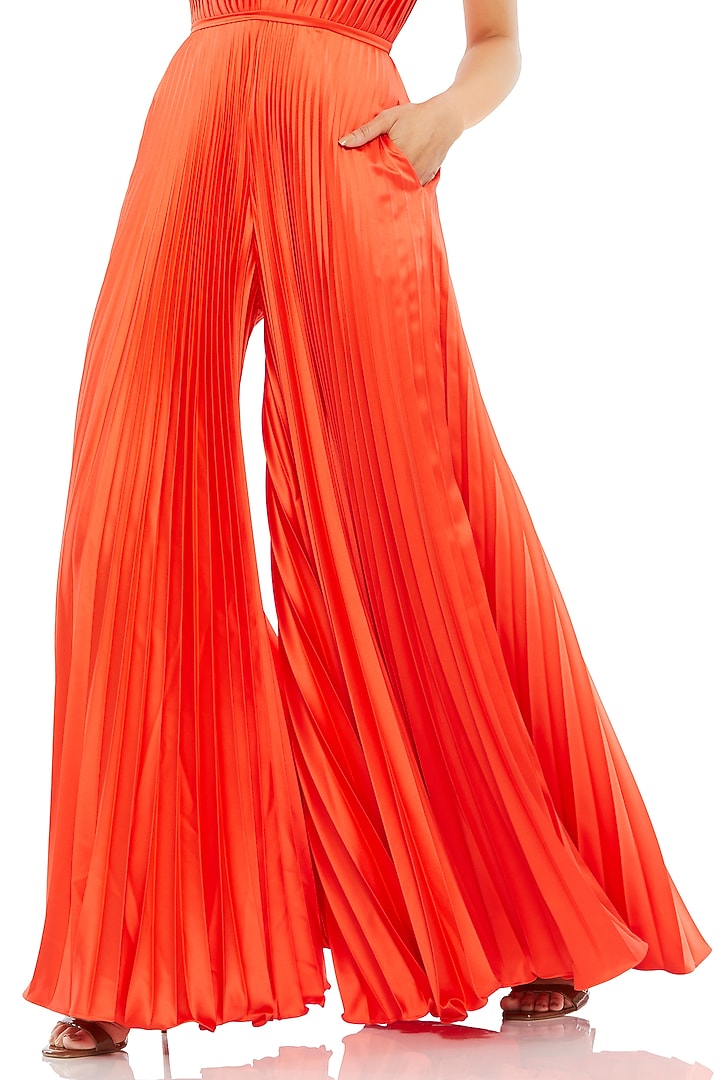 Tangerine Polyester Pleated Wide-Leg Jumpsuit by Mac Duggal at Pernia's Pop Up Shop