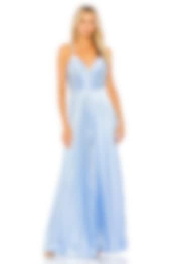 Blue Polyester Pleated Wide-Leg Jumpsuit by Mac Duggal at Pernia's Pop Up Shop