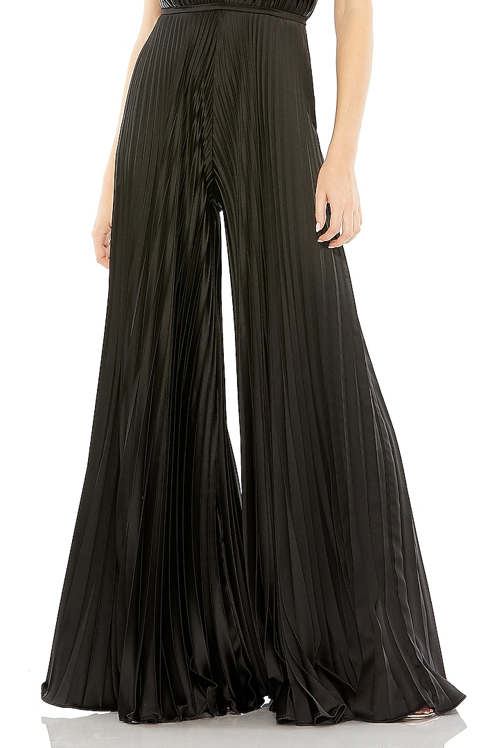 Black Polyester Pleated Wide-Leg Jumpsuit by Mac Duggal at Pernia's Pop Up Shop