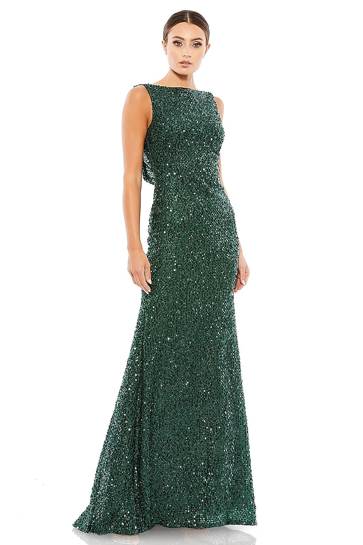Emerald Green Polyester Trumpet Gown by Mac Duggal at Pernia's Pop Up Shop