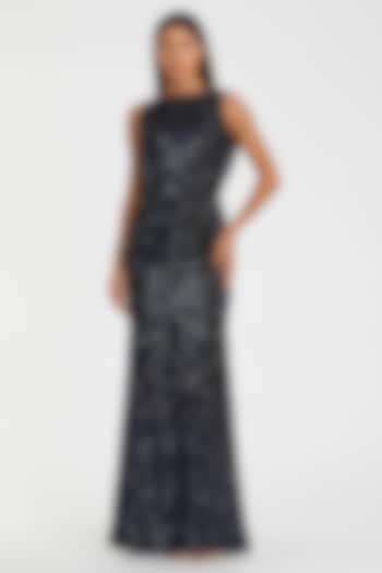 Midnight Blue Polyester Trumpet Engagement Gown by Mac Duggal at Pernia's Pop Up Shop