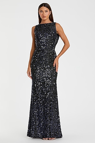 Midnight Blue Polyester Trumpet Gown by Mac Duggal