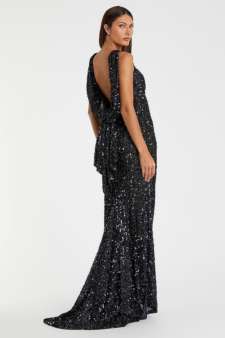 Midnight Blue Polyester Trumpet Engagement Gown by Mac Duggal at Pernia's Pop Up Shop