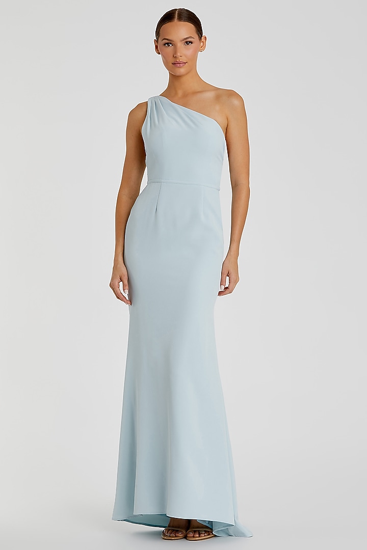 Powder Blue Polyester One-Shoulder Mermaid Engagement Gown by Mac Duggal at Pernia's Pop Up Shop
