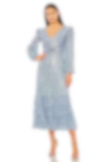 Slate Blue Polyester Tiered Midi Dress by Mac Duggal at Pernia's Pop Up Shop