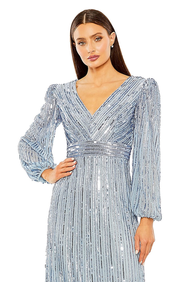 Slate Blue Polyester Tiered Midi Party Wear Dress by Mac Duggal at Pernia's Pop Up Shop