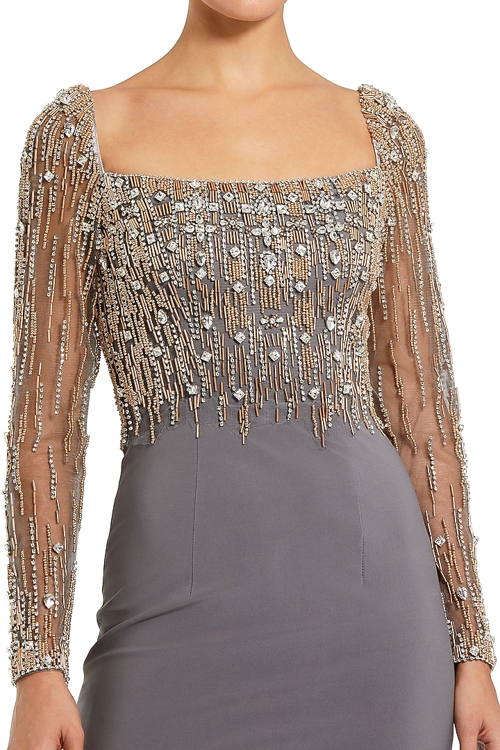 Platinum Gold Polyester Beadwork Wedding Gown by Mac Duggal at Pernia's Pop Up Shop
