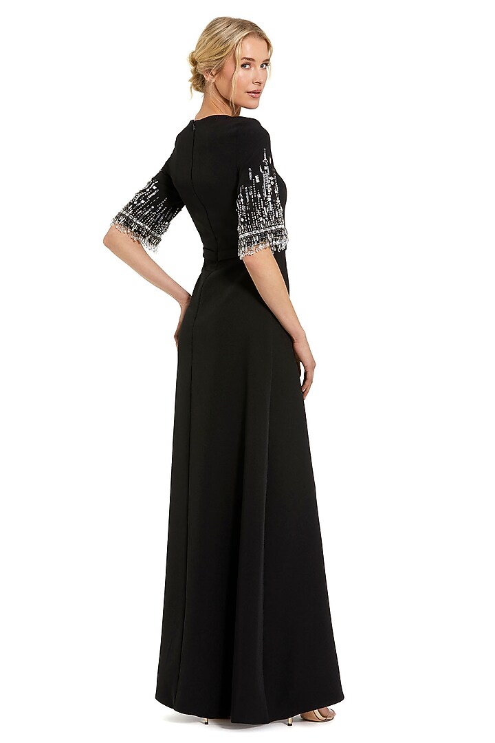 Black Polyester Beaded A-Line Engagement Gown by Mac Duggal at Pernia's Pop Up Shop