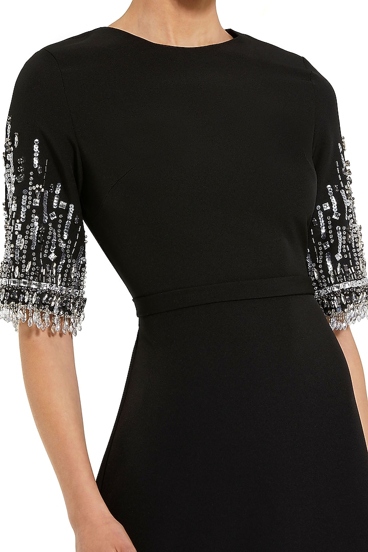 Black Polyester Beaded A-Line Engagement Gown by Mac Duggal at Pernia's Pop Up Shop