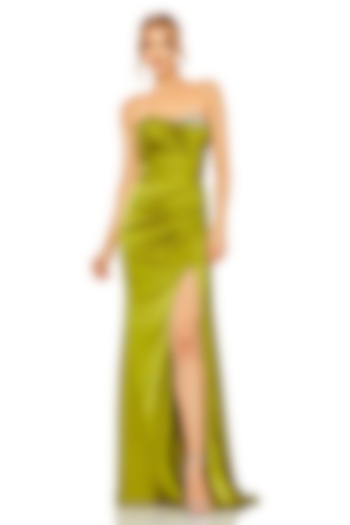Apple Green Satin Strapless Engagement Gown by Mac Duggal at Pernia's Pop Up Shop
