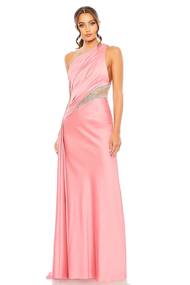 Coral Polyester Rhinestone Embellished One-Shoulder Engagement Gown by Mac Duggal at Pernia's Pop Up Shop
