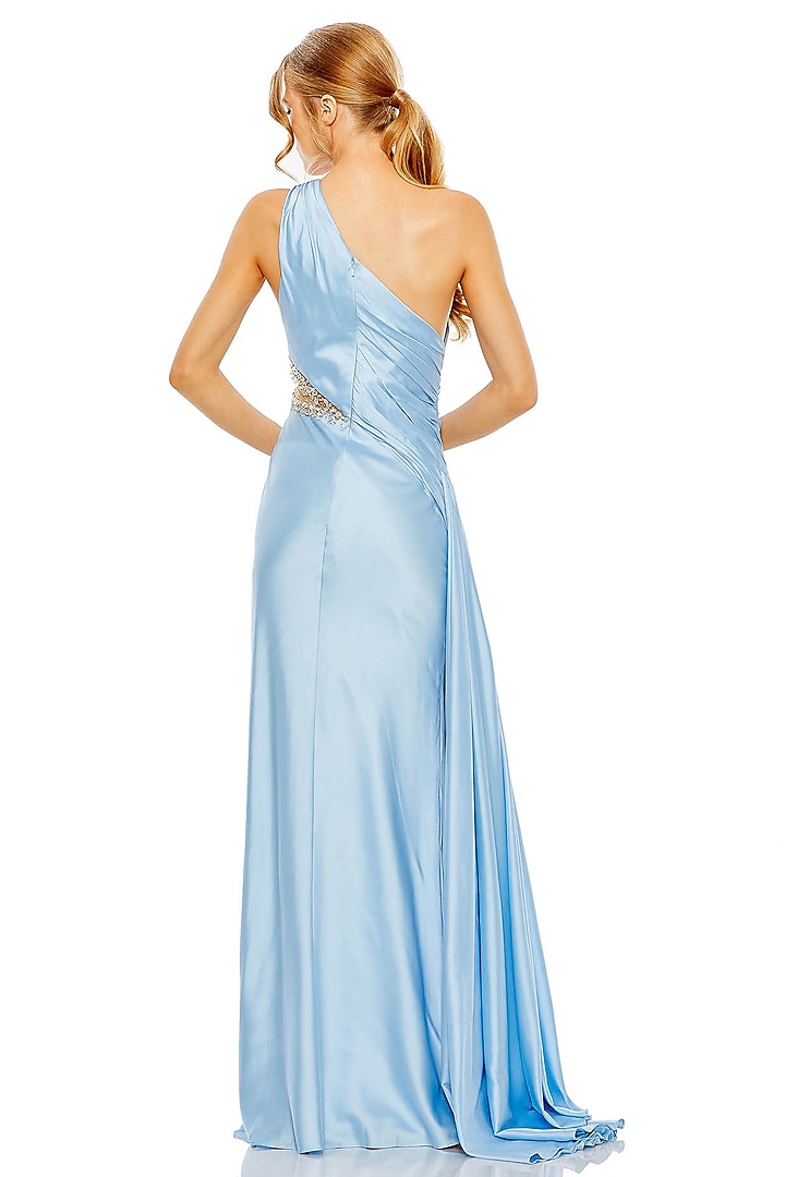 Powder Blue Polyester Rhinestone Embellished One-Shoulder Engagement Gown by Mac Duggal at Pernia's Pop Up Shop