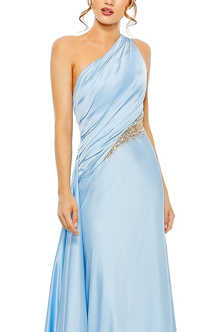 Powder Blue Polyester Rhinestone Embellished One-Shoulder Engagement Gown by Mac Duggal at Pernia's Pop Up Shop