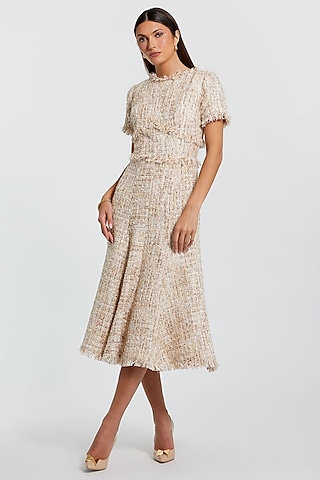 Blush Pink Polyester A-Line Midi Dress by Mac Duggal