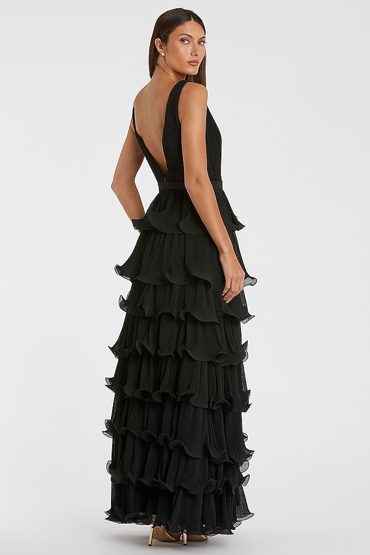 Black Chiffon Ruffled Tiered Engagement Gown by Mac Duggal at Pernia's Pop Up Shop
