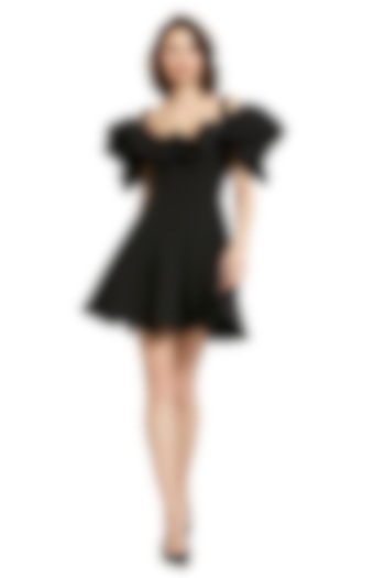 Black Crepe Ruffled Mini Cocktail Dress by Mac Duggal at Pernia's Pop Up Shop