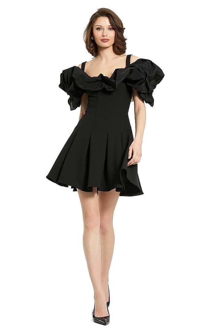 Black Crepe Ruffled Mini Cocktail Dress by Mac Duggal at Pernia's Pop Up Shop