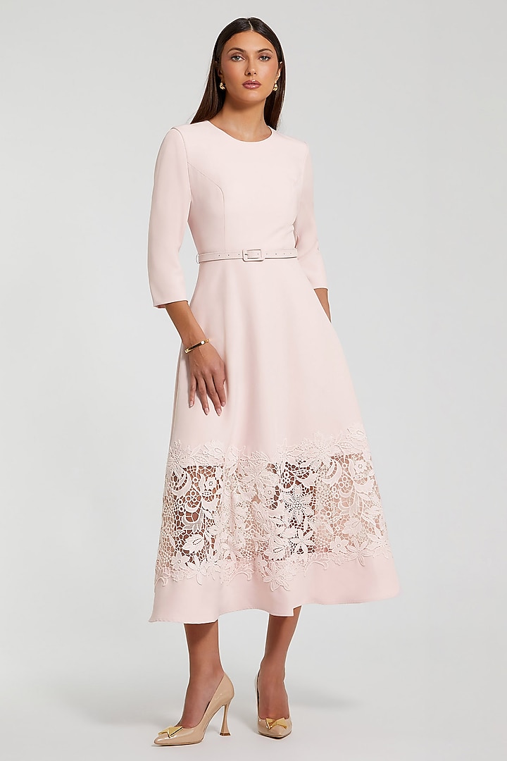 Blush Pink Crepe & Polyester Midi Party Wear Dress by Mac Duggal at Pernia's Pop Up Shop