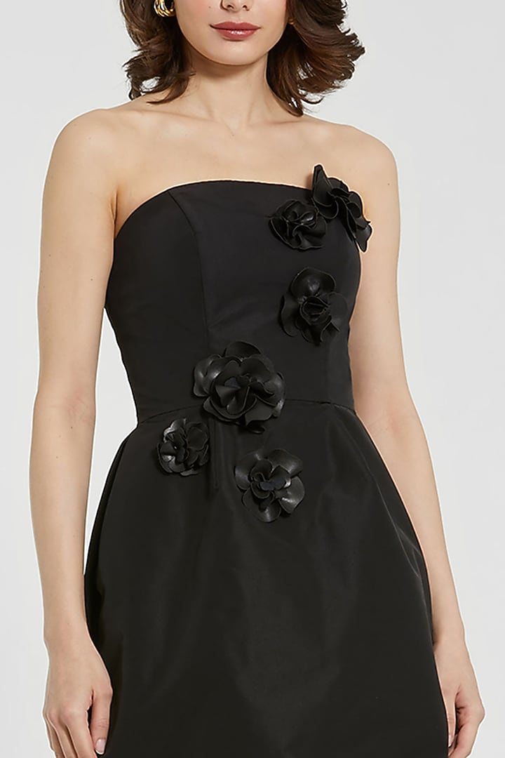 Black Polyester 3D Floral Embellished Mini Cocktail Dress by Mac Duggal at Pernia's Pop Up Shop