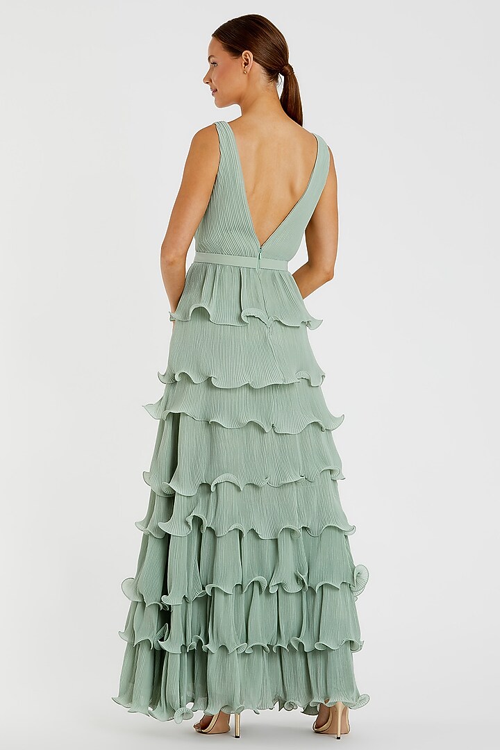Sage Green Chiffon Ruffled Tiered Engagement Gown by Mac Duggal at Pernia's Pop Up Shop