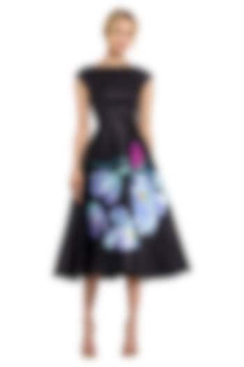 Black Polyester Floral Printed Midi Party Wear Dress by Mac Duggal at Pernia's Pop Up Shop
