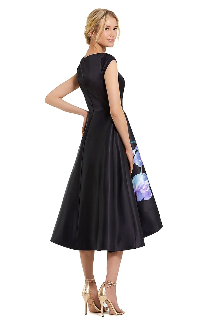 Black Polyester Floral Printed Midi Party Wear Dress by Mac Duggal at Pernia's Pop Up Shop