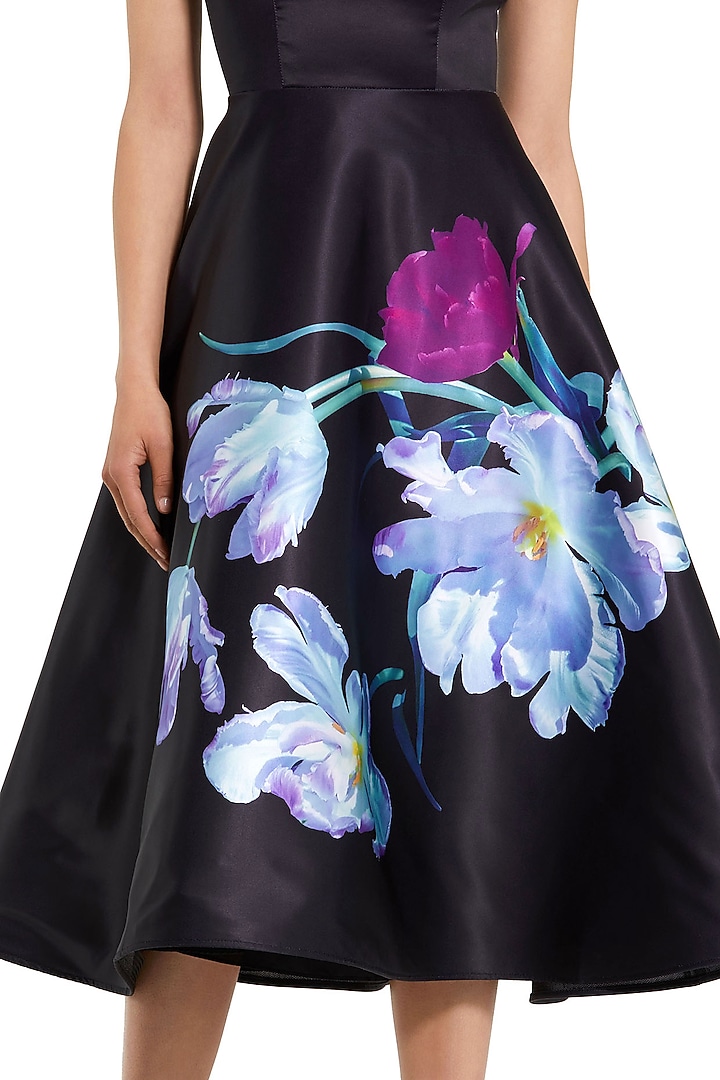 Black Polyester Floral Printed Midi Party Wear Dress by Mac Duggal at Pernia's Pop Up Shop