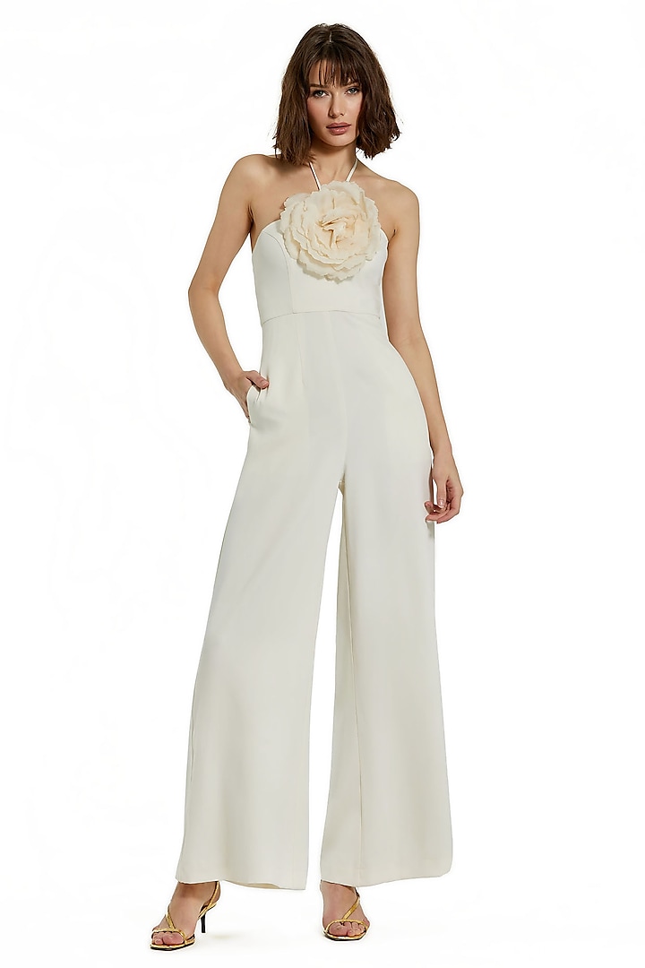 Ivory Polyester Halter-Neck Jumpsuit by Mac Duggal at Pernia's Pop Up Shop