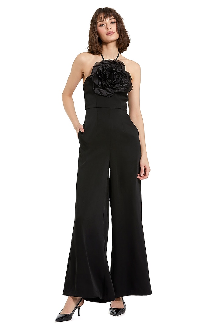 Black Polyester Halter-Neck Jumpsuit by Mac Duggal at Pernia's Pop Up Shop