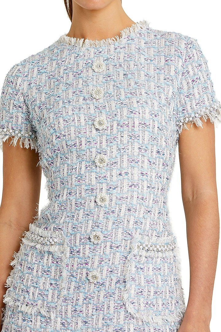 Blue Polyester Beaded A-Line Mini Shift Cocktail Dress by Mac Duggal at Pernia's Pop Up Shop