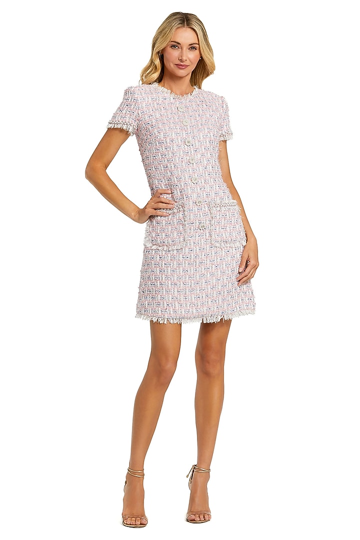 Pink Polyester Beaded A-Line Mini Shift Cocktail Dress by Mac Duggal at Pernia's Pop Up Shop