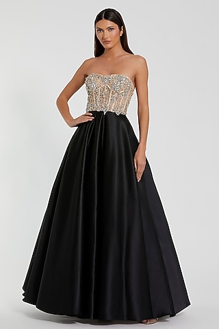  Black Polyester Embellished Ball Gown by Mac Duggal