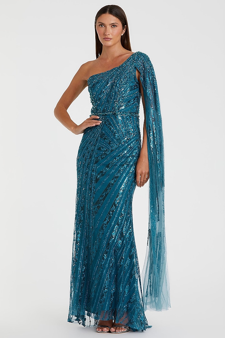 Ocean Blue Polyester Embroidered Wedding Gown by Mac Duggal at Pernia's Pop Up Shop