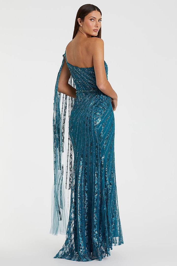 Ocean Blue Polyester Embroidered Wedding Gown by Mac Duggal at Pernia's Pop Up Shop