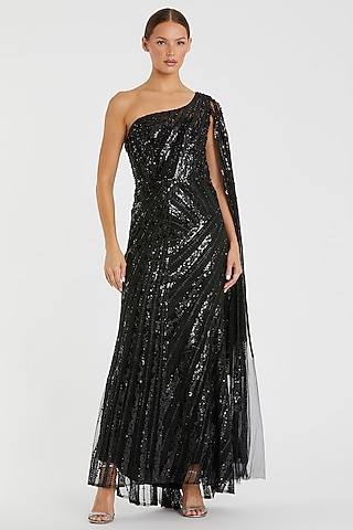 Black Polyester Embroidered Gown by Mac Duggal