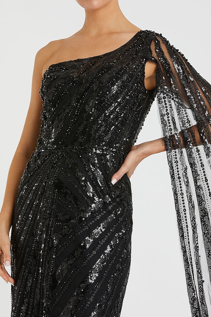 Black Polyester Embroidered Wedding Gown by Mac Duggal at Pernia's Pop Up Shop