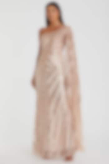 Rose Gold Polyester Embroidered Wedding Gown by Mac Duggal at Pernia's Pop Up Shop