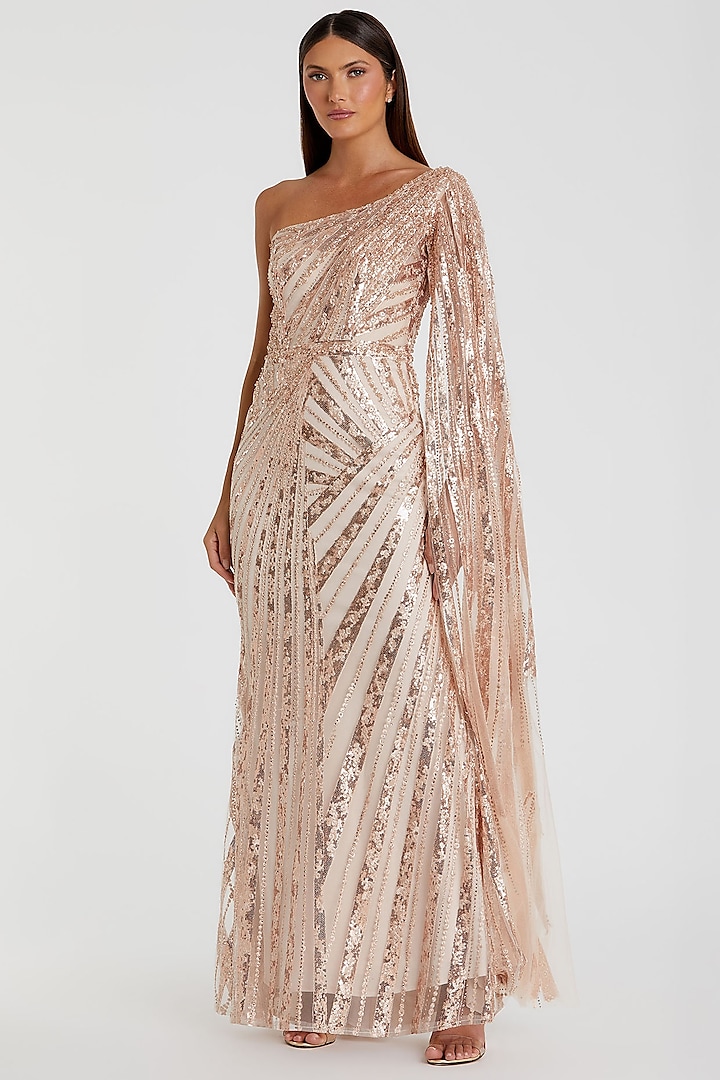 Rose Gold Polyester Embroidered Wedding Gown by Mac Duggal at Pernia's Pop Up Shop