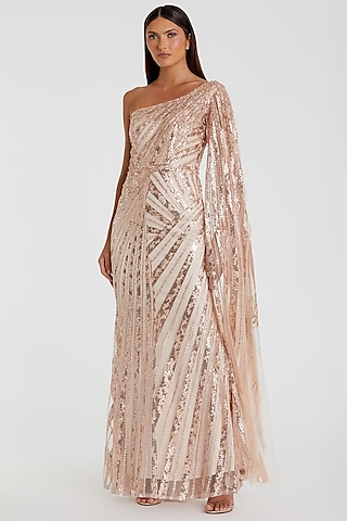 Rose Gold Polyester Embroidered Gown by Mac Duggal