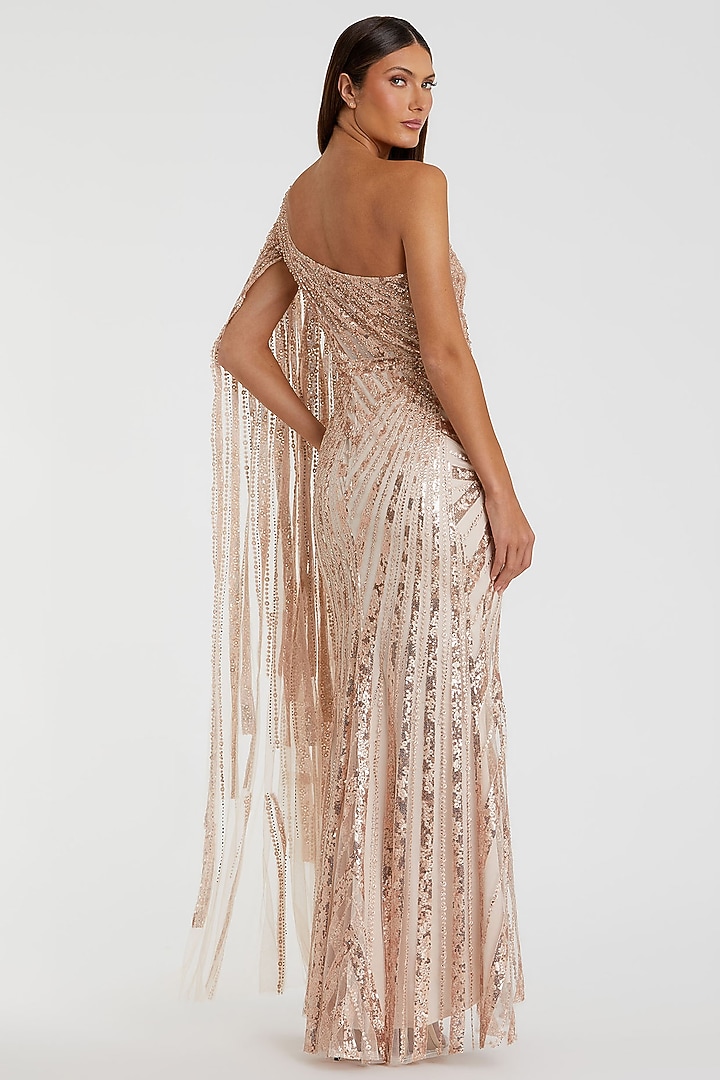 Rose Gold Polyester Embroidered Wedding Gown by Mac Duggal at Pernia's Pop Up Shop
