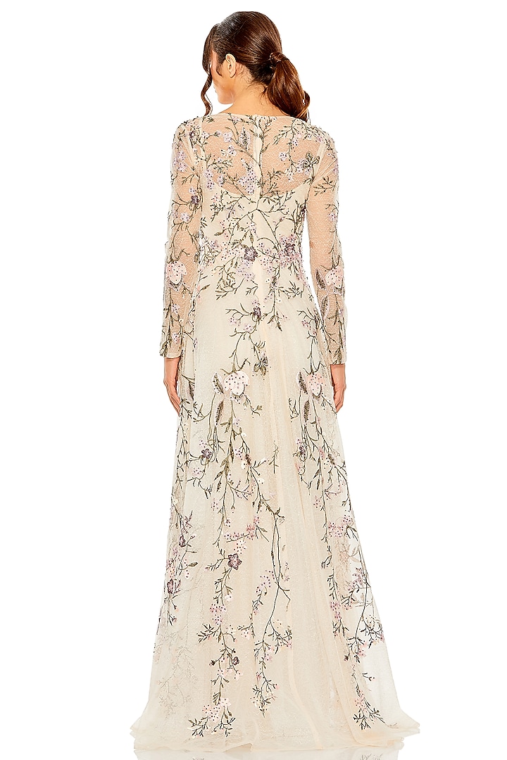 Blush Silver Polyester Floral Embroidered Wedding Gown by Mac Duggal at Pernia's Pop Up Shop