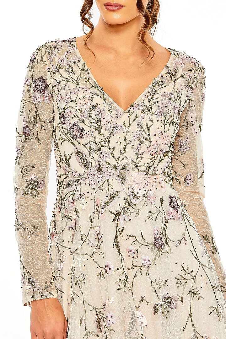 Blush Silver Polyester Floral Embroidered Wedding Gown by Mac Duggal at Pernia's Pop Up Shop