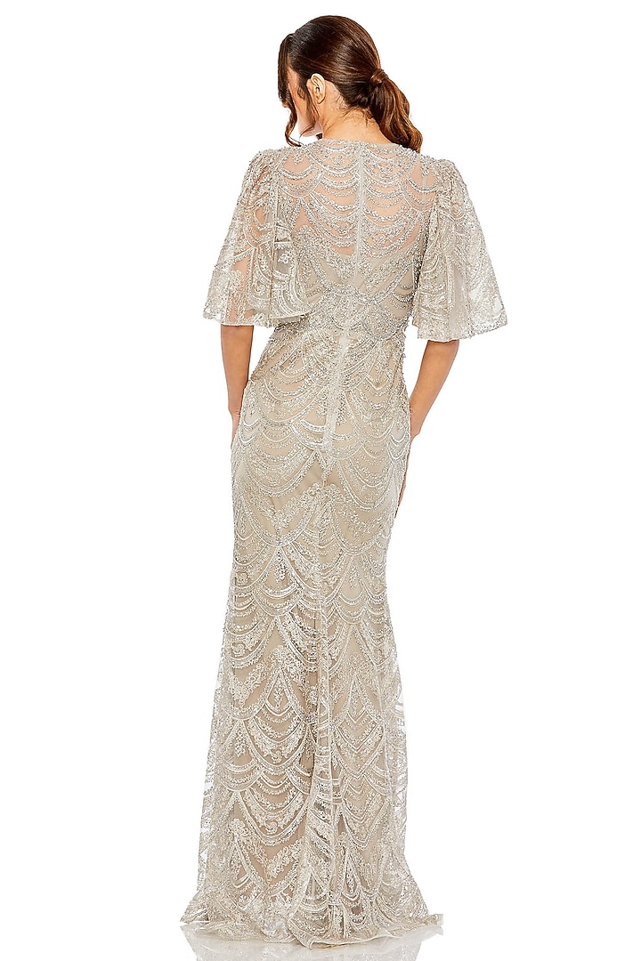 Taupe Polyetser Sequins Embellished Wedding Gown by Mac Duggal at Pernia's Pop Up Shop