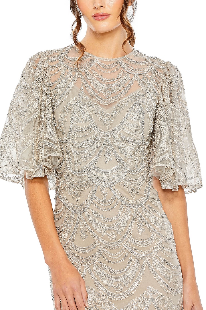 Taupe Polyetser Sequins Embellished Wedding Gown by Mac Duggal at Pernia's Pop Up Shop
